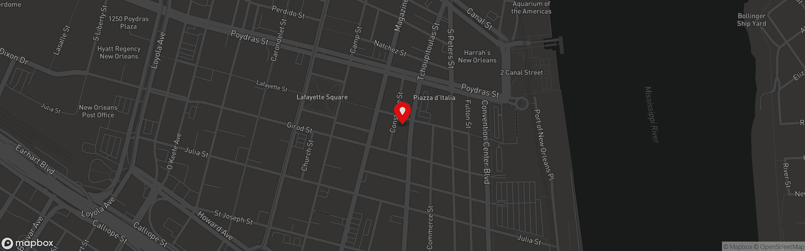 Street map pinning Ohm Lounge at 601 Tchoupitoulas Street